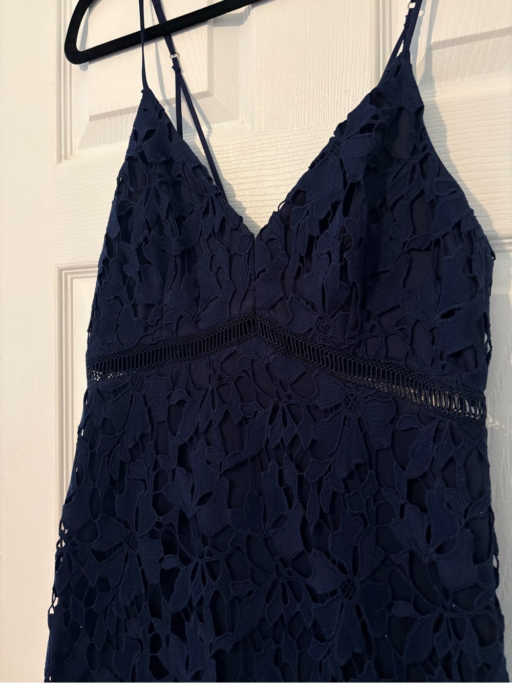 Astr Navy Lace V-Neck Spaghetti Strap Dress